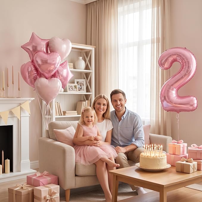 TONIFUL 2nd Birthday Balloons Kit 40 Inch Pink Large Number 2 Foil Balloon | - Image 3