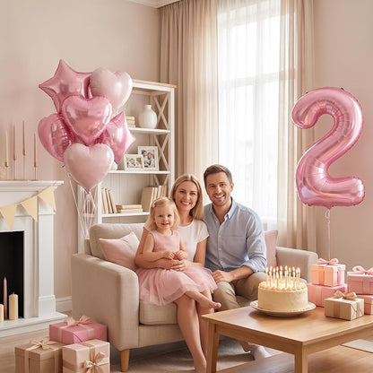 TONIFUL 2nd Birthday Balloons Kit 40 Inch Pink Large Number 2 Foil Balloon | - Image 3