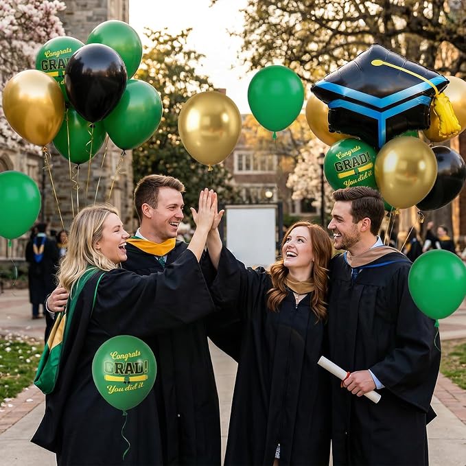 Green Black Graduation Balloons, Dark Green Gold Black Balloons - Image 6