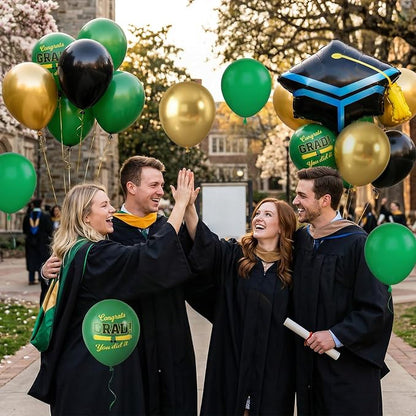 Green Black Graduation Balloons, Dark Green Gold Black Balloons - Image 6
