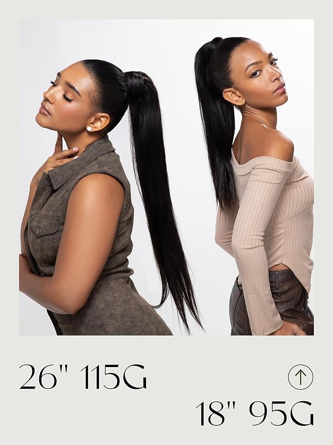 Frodio Clip in Ponytail Extension Human Hair for women Straight 26 Inches Long Straight Hair drawstring Ponytail Natural Color
