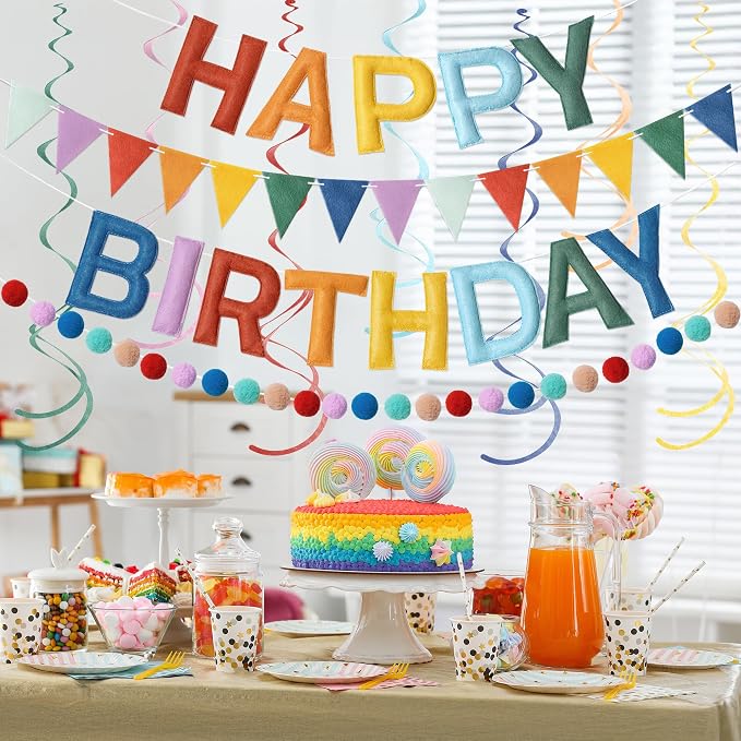 Kriyokiaa Retro Boho Rainbow Happy Birthday Banner Set - Image 5
