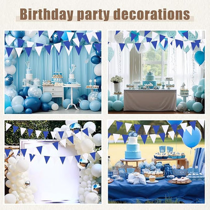 HESTYA 42 Pieces Blue White Pennant Banner Flag Bunting Triangle Banner Pennants - Image 6