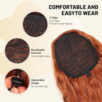LEEONS 26 inch Drawstring ponytail Extension, Long Wavy pony tails hair extensions for Women - Synthetic Hairpiece Ponytail for Daily Use (Copper Brown)