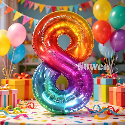 SUWEN Rainbow Number 8 Balloon 40 Inch, Big Colorful Balloons 0-9 | Large - Image 3