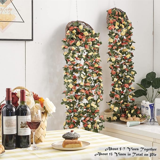 Artificial Flower Garland 8pcs 8.2ft Rose Vine Decor, Champagne Flower | - Image 3