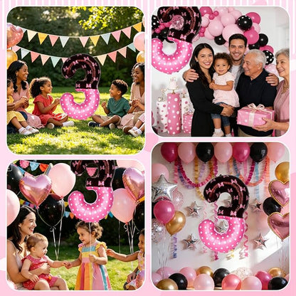40 Inch Pink Cartoon Mouse Number 3 Balloon, Birthday Party Decorations | Black - Image 7