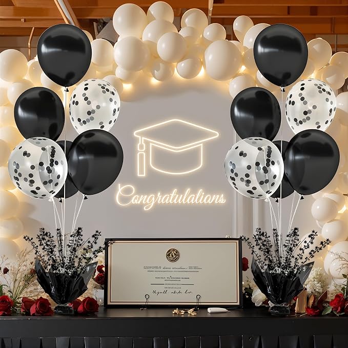 6 Set Black Table Balloons Foil Spray Centerpiece - Image 5