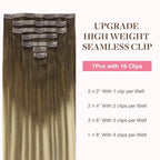 GOO GOO Clip in Hair Extensions Real Human Hair, Remy Human Hair Extensions Clip ins for Women, Natural Human Hair, 16inch 110g 7Pcs, 3/8/613 Balayage Walnut Brown to Ash Brown and Bleach Blonde