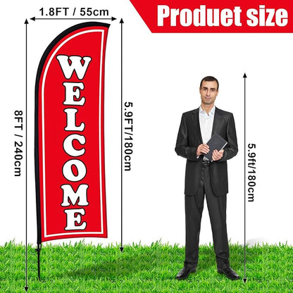 Buryeah 2 Sets Welcome Feather Flag Sign Kit 8 ft Welcome Banners Swooper Flag - Image 2