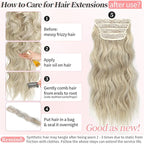 KooKaStyle Clip in Synthetic Hair Extensions Long Wavy 4PCS Thick Hairpieces Bleach Blonde mix Light Blonde Fiber Double Weft Natural Hair Extensions 20 Inch for Women