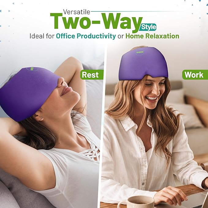 Migraine Relief Cap & Neck Ice Pack Wrap Set - Soothing Headache Relief Cap and Shoulder Cold Pack - Hot and Cold Compress Products for Head and Cervical - Stress, Hangover & Puffy Eyes
