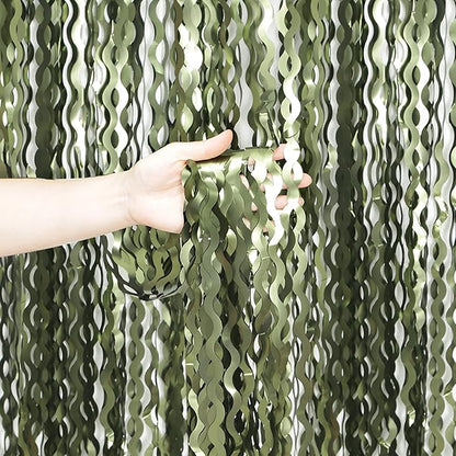 4 Pack Wavy Olive Green Streamers Backdrop Jungle Party Decorations by KEEUH