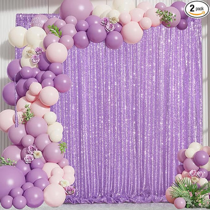 Wedding Sequin Backdrop Lavender 2 Pcs 5FTx10FT Glitter Curtain Backdrop Arch by SoarDream
