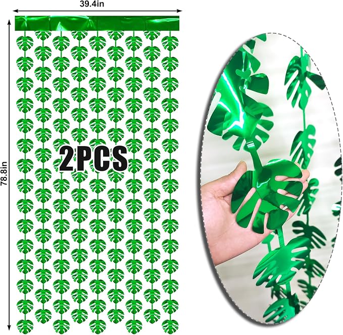 2 Packs Jungle Leaf Foil Fringe Curtain, Baby Shower, Hawaiian Aloha Luau Party - Image 6