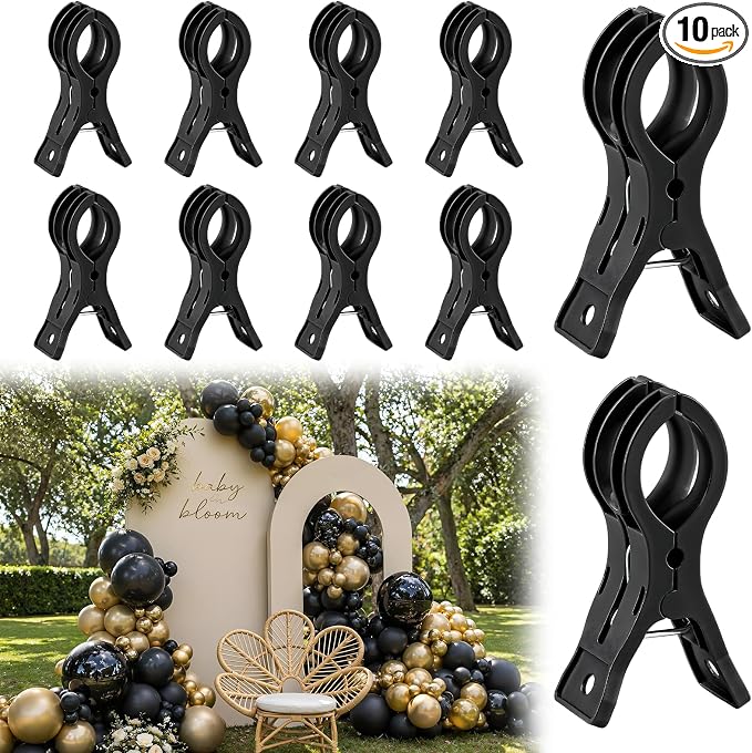 EMART 10 Pack Balloon Arch Clips Plastic Black Large Towel Clips 3.5 Inch Heavy by EMART
