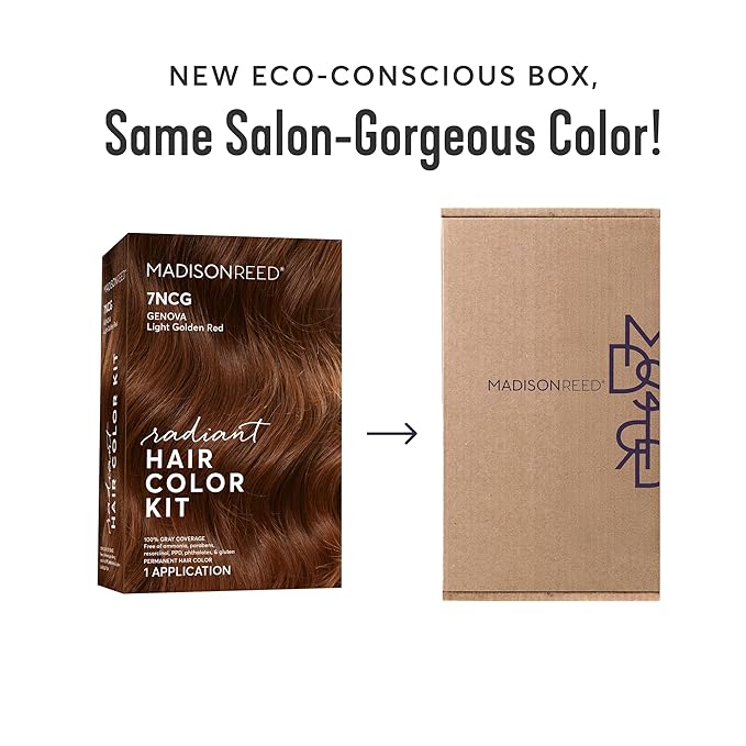 Madison Reed Radiant Hair Color Kit - 7NCG Light Golden Copper (Genova Red), Dimensional Gray Hair Blending Permanent Hair Dye, PPD-Free & Ammonia-Free, 2 Pack