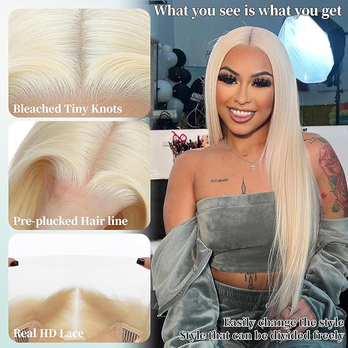 Blonde 13x4 Synthetic Lace Front Wig Layered Hairstyle Pre Plucked Straight Long Glueless Wigs for Black Women 26 Inch