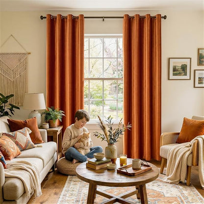 BULBUL Velvet Burnt Orange Blackout Curtains 84 inch Length - Image 2