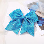 Large Glitter Cheer Bows Clips, Jumbo Big 7 Inch Cheerleading Sequin Hair Bow Hair Accessories for Teens Girls Football Sports Cheerleader Outfit Uniform (Blue)