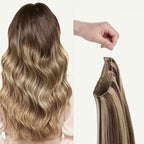 Luxy 100% Remy Human Hair – Halo Clip-In Hair Extensions –Natural Looking Volume & Length - One-Piece - Easy 5-Min Application 140 grams 16" Ash Brown Highlights