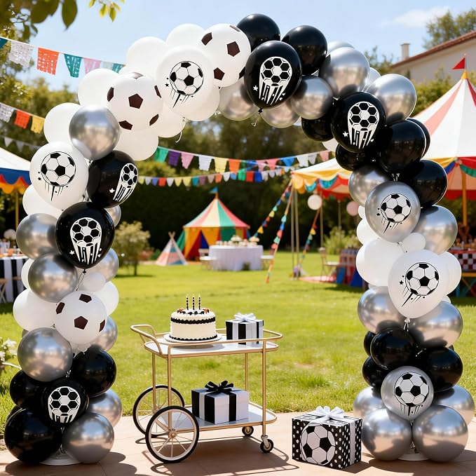 FunHot Soccer Balloons, 12 Inch Black White Silver Football Printed Helium - Image 6