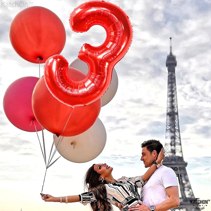 KatchOn Red Number 3 Balloon 40 Inch, 3 Birthday Decorations | Red Foil Number - Image 4