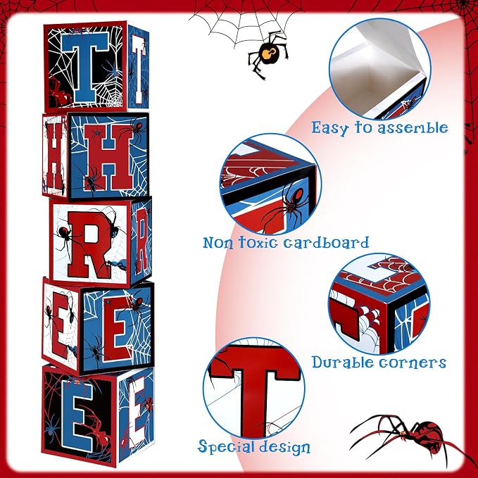 Feifeiya 5 Pcs Spider 3rd Birthday Decoration Spider Theme Balloon Boxes - Image 4