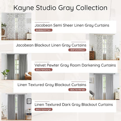 Kayne Studio Linen Grey Curtain Panels Linen Textured Botanical Leaf Print - Image 8