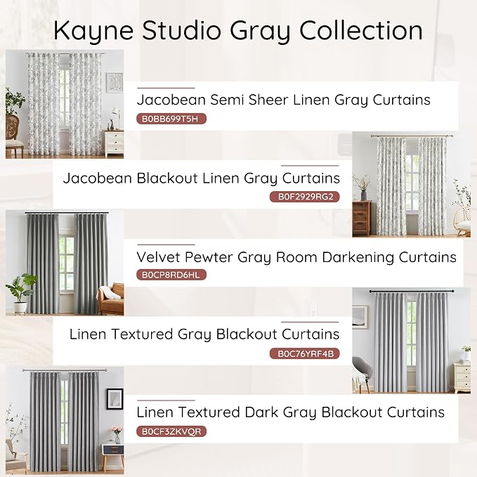 Kayne Studio Grey Floral Botanical Rod Pocket Semi Sheer Curtains 95 Inches | - Image 8
