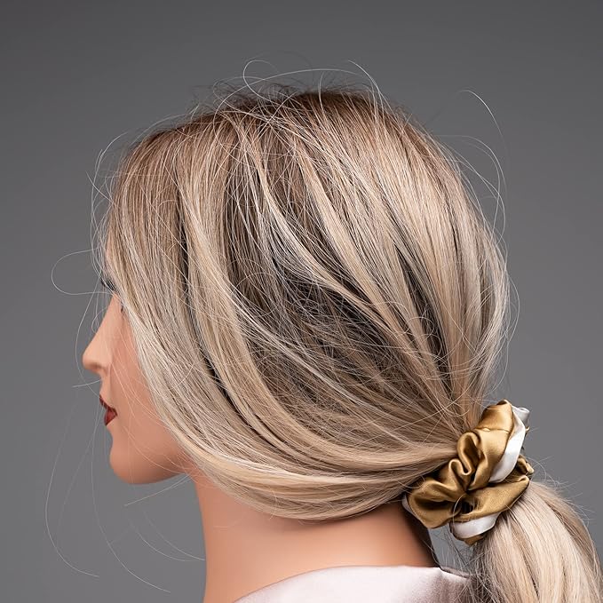 Silmer Silk Scrunchies for Hair 100% Mulberry 3 Pack(Pale Mauve, Apricot,Champaign Gold)