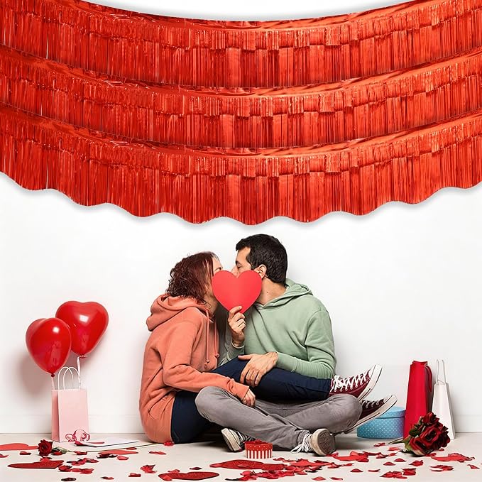 LOLStar Red Foil Fringe Tinsel Garland, Tinsel Streamers Banner, 6 Pack | 60Ft - Image 6