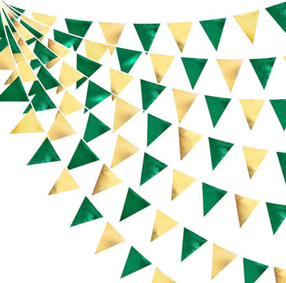 Green Gold Party Decorations Metallic Fabric Triangle Pennant Banner Flag by pinkblume