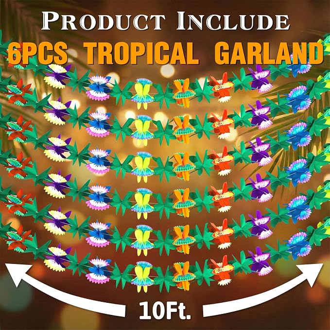 FUTUREPLUSX 6 Pack Tropical Hawaiian Garland Luau Party Decorations, 60ft | - Image 7