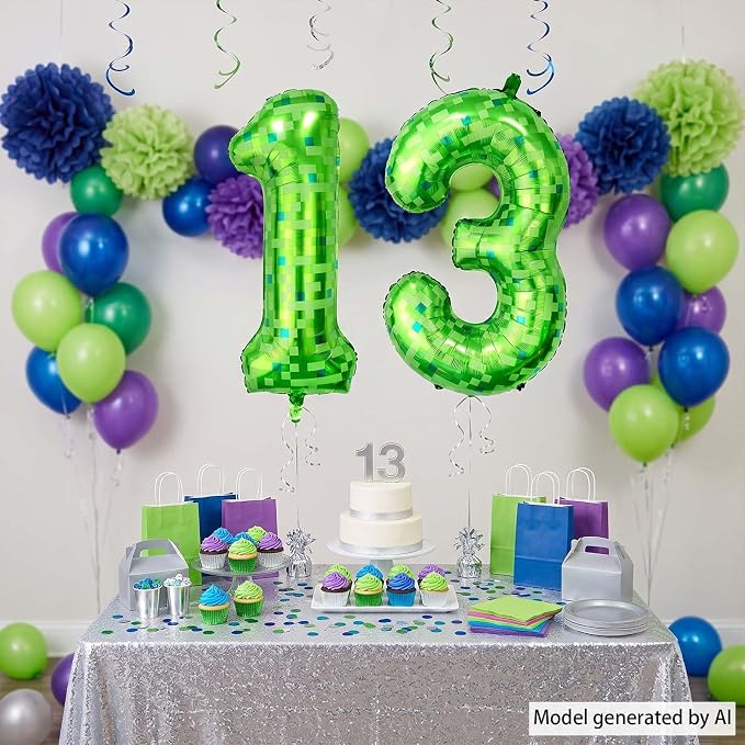 40 Inch Lime Green Pixel Number 13 Balloon, Official Teen Gamer Party Decor | - Image 5