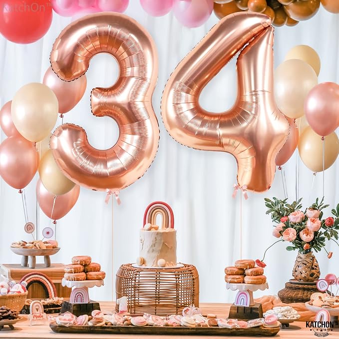 Katchon Rose Gold Number 34 Balloons 40 Inch, 34 Birthday Decorations | 34 - Image 7