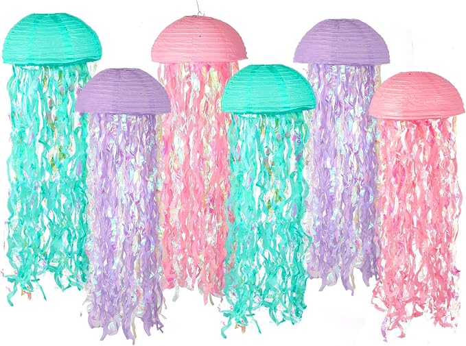 Set of 6 Mermaid Jellyfish Lanterns 10'' – Pink Purple Blue Decorations by YXZXUM