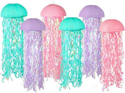 Set of 6 Mermaid Jellyfish Lanterns 10'' – Pink Purple Blue Decorations by YXZXUM