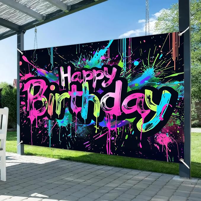HOMETITUTE Neon Happy Birthday Banner 120x84 Inch Decorations - Image 2