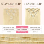 GOO GOO Clip in Hair Extensions Real Human Hair, Remy Human Hair Extensions Clip ins for Women, Natural Human Hair, 20inch 150g 7Pcs, 613R Bleach Blonde