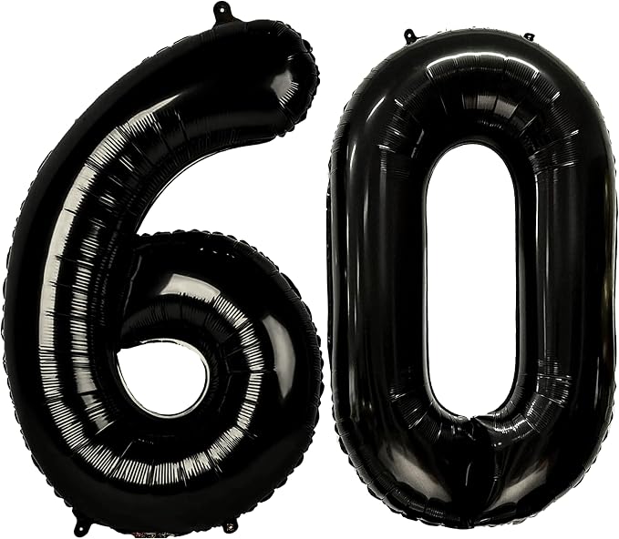 FIROMI 60 Number Balloons Black Big Mylar Foil 60th Balloon Numbers 40-inch | by Firomi
