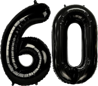 FIROMI 60 Number Balloons Black Big Mylar Foil 60th Balloon Numbers 40-inch | by Firomi