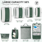 10 Set Compression Packing Cubes for Travel Essentials,Compressible Expandable Packing Cubes for Suitcase,OlarHike Luggage Organizer Bags for Travel,Handy Helper for Organizing Clothes(Dark Green)