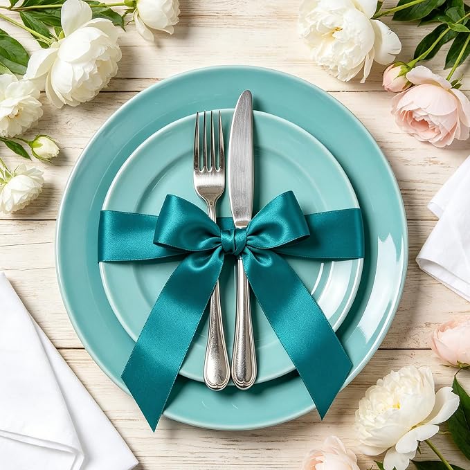 1In 30Yards Teal Satin Ribbon for Gift Wrapping Wedding Christmas Party | Sleek - Image 8