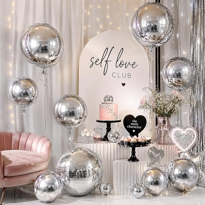 15 Pcs Silver Round Foil Balloons, 22/15/10 Inch 4D Ball Balloons Silver Ball - Image 5