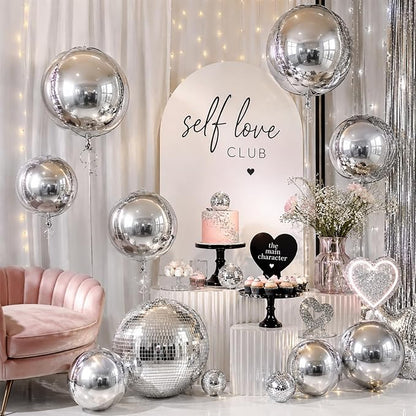 15 Pcs Silver Round Foil Balloons, 22/15/10 Inch 4D Ball Balloons Silver Ball - Image 5