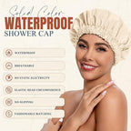 Reusable Shower Cap for Women, Stylish Large Waterproof Shower Bonnet Washable Wide Elastic Band Hair Cap for Long Hair, Braids Bath Hat(Champagne)