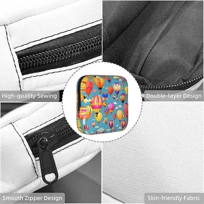 Hot Air Colorful Balloons Print Women Period Bag Sanitary Pouch Portable Pad - Image 5