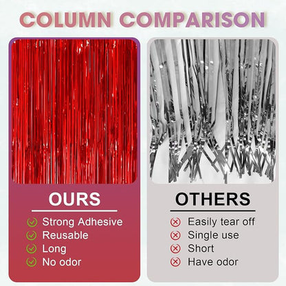 Voircoloria Red Foil Fringe Backdrop Curtains, 3 Pack | Tinsel Streamers - Image 5
