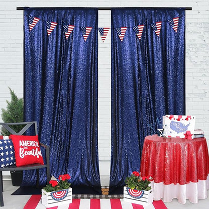 PartyDelight Navy Blue Sequin Backdrop Curtains 5x10ft 2 Panels | Sparkly 3mm - Image 3